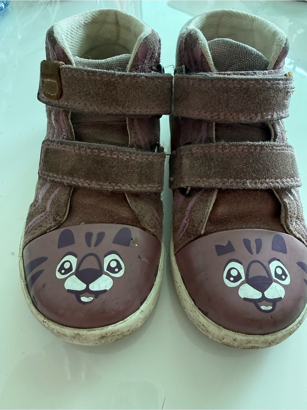 Geox Kids Brown Suede Animal Face Velcro Sneakers